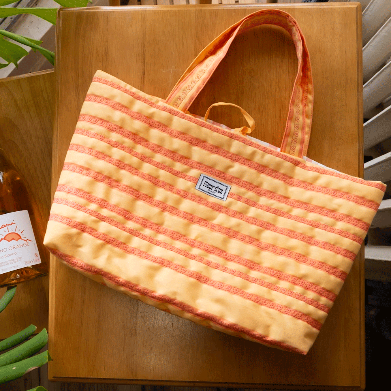 The Quilted Hearts & Stripes Medium Tote - Tangerine