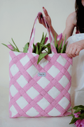 The Quilted Vintage Trellis Tote - Bubblegum Pink